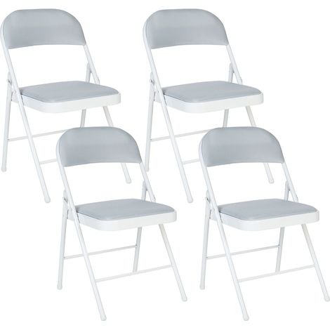 Conjunto de 4 sillas de malla gris claro blanco asiento plegable respaldo tela acolchada Sparks