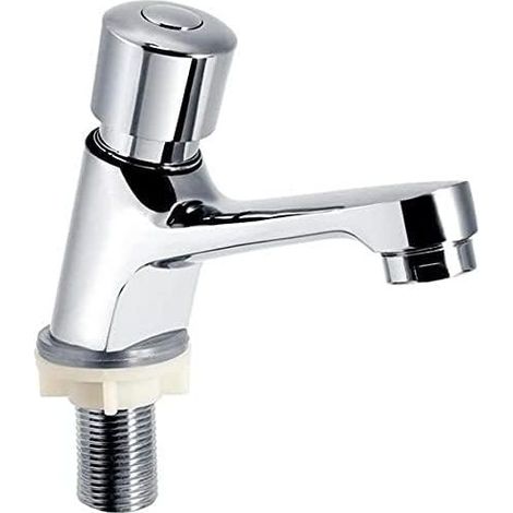 Robinet de lavabo à économie d'eau chromé à fermeture automatique pour cuisine et salle de bain, robinet d'évier pour la maison ou l'extérieur (1/5)