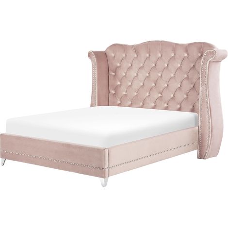 Bed Velvet AYETTE 180 x 200 cm (EU Super King) Pastel Pink