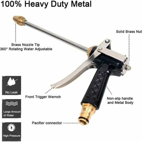 Lance nettoyeur haute pression - Pistolet d'arrosage - Buse métallique - Pistolet de lavage haute pression - Eau rotative à 360 ° - Pour lavage de voiture - Arrosage des animaux de compagnie - Nettoya (1/4)