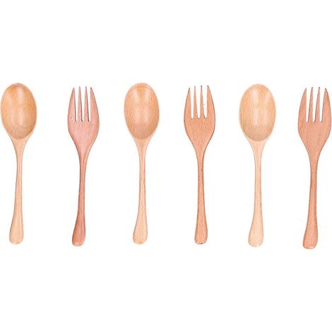 Fourchettes et cuillères en bois de hêtre non toxique, faciles à nettoyer, ensemble de couverts pour la cuisine (cuillère f (1/5)