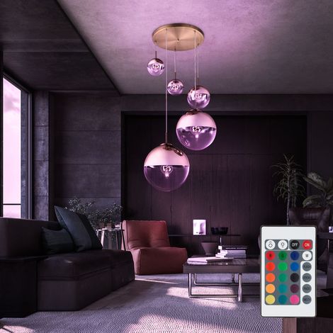 Lampada a sospensione dimmerabile con telecomando lampada da tavolo da pranzo 5 fiamme Lampada a sospensione LED vetro oro, 5x 4,8W 5x 470lm bianco caldo, DxH 65 x 120 cm (1/5)