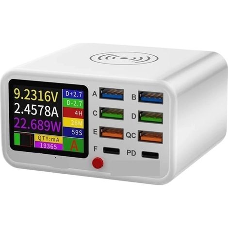 Chargeur De Détection De Courant Visuel De Charge Rapide sans Fil USB Multifonctionnel À 8 Ports for La Charge Flash De Téléphone Portable Sécurité Rapide (1/5)