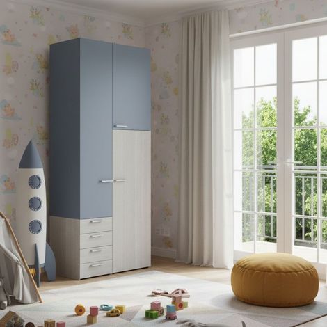 L.105 H.257,8 - Armadio con ante battenti, cassettiera interna e ripiani - Design moderno e funzionale - Avio e Rovere Rock