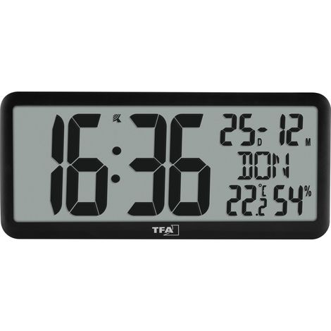 TFA Dostmann 60.4525.01 Funk Wanduhr 356 mm x 161 mm x 27 mm Schwarz Großes Display (1/5)