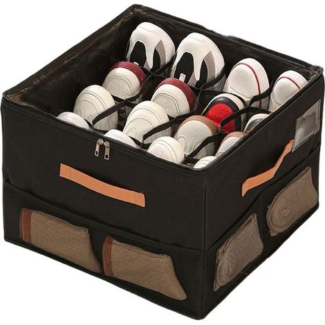 Schuhaufbewahrungsbox,Geeignet für 8 Paar Schuhe,Großer Schuhorganizer mit Fächern und Deckel,Grau,43 x 43 x 32 cm (1/5)