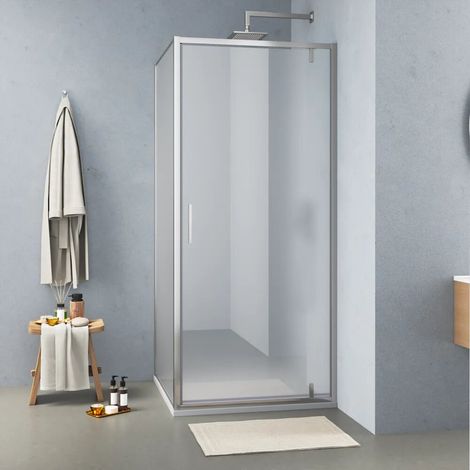 Box doccia cromato 80x70cm con anta a battente da 80cm e parete fissa da 70cm vetro 6mm opaco anticalcare h190 Lerici (1/4)