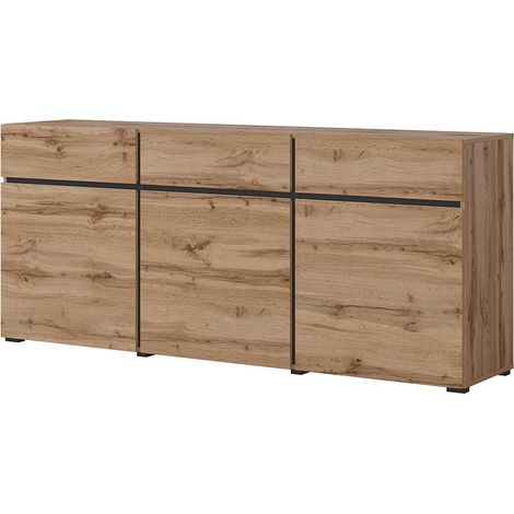Buffet Eichen- und Schwarztöne 180cm Kollektion HAVANA. Sideboard Design mit 3 Türen und 3 Schubladen.