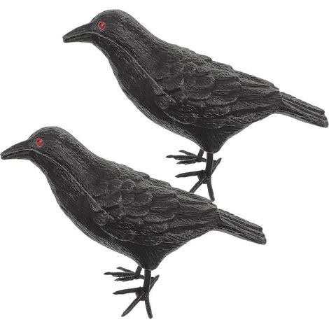2 adornos de cuervo realistas negros para fiestas de Halloween. Modelo de cuervo espeluznante para fiestas. (1/2)