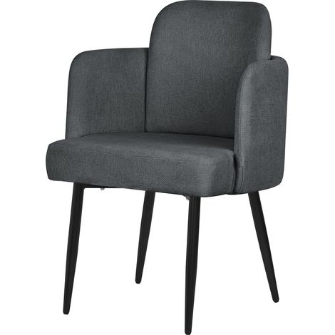 ML-Design Poltrona da Pranzo Antracite, con Rivestimento in Tessuto, con Gambe in Metallo, Sedia da Cucina con Braccioli e Schienale in Rattan, Poltroncina Imbottita, Sedia Ergonomica per Salotto