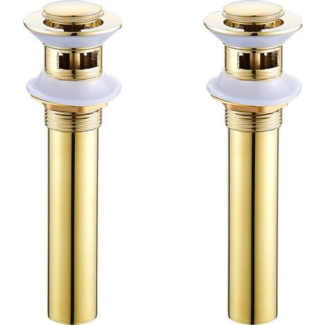 2pcs Brass Sink Drain Gold Sink Drain with Overflow Pop Up Sink Drain(B)