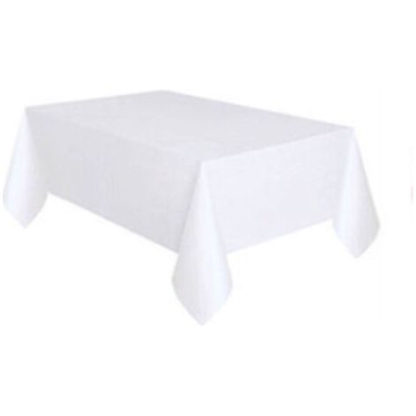 Nappe de couleur unie en plastique jetable PE nappe ronde rectangulaire anti-taches d'huile fête d'hôtel à la maison(Blanc)