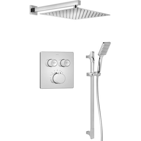 Ensemble de douche à encastrer SMART SELECT avec mitigeur thermostatique, 2 sorties, support de douche réglable, chromé