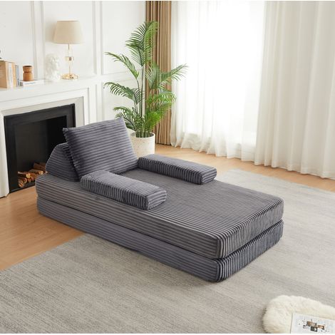 Sofá cama modular 211,5x106,5x62 cm de pana gris, convertible para salón – MEUBLIV (1/5)