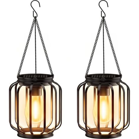 EASYCOMFORT Lanternes Solaires Extérieur à Suspendre, Lot de 2 Lampes Solaires Métal IP65 Étanche avec Grande Ampoule LED pour Jardin, Patio, Pelouse, Balcon, Cour (1/5)
