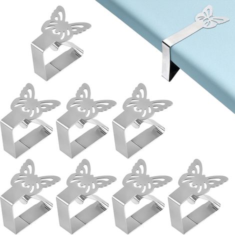 Set di 8 clip per tovaglie da esterno - Clip per tovaglie da esterno in acciaio inox, design a farfalla, antivento, per tovaglie con spessore massimo di 3,5 cm, ideali per giardini e terrazze. (1/5)