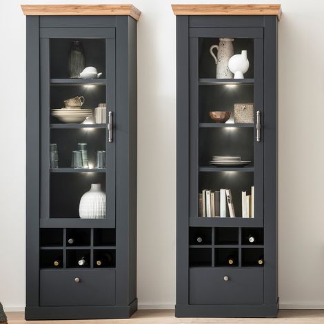 Vitrinenschrank Set inkl. Beleuchtung in anthrazit mit Wotan Eiche Nb., B/H/T ca. 164/201/38 cm (1/5)