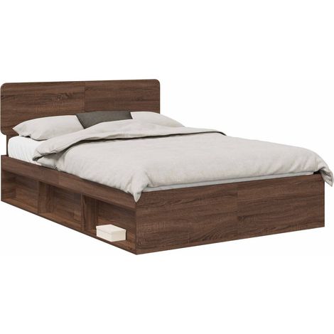 Lit double  Lit adulte  Cadre de lit Chêne brun 140 x 200 cm Pin massif