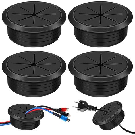 Lot de 4 Passe-câbles en Plastique Flexibles de 60 mm de diamètre - Passe-câbles - en Plastique - pour Bureaux, Plans de Travail - Noir (1/5)