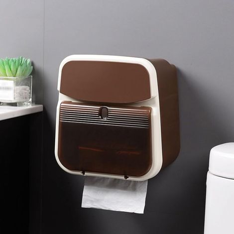 Porte-rouleau de papier toilette autocollant avec tiroir et étagère, distributeur de papier toilette étanche pour salle de bain, Brown (1/5)