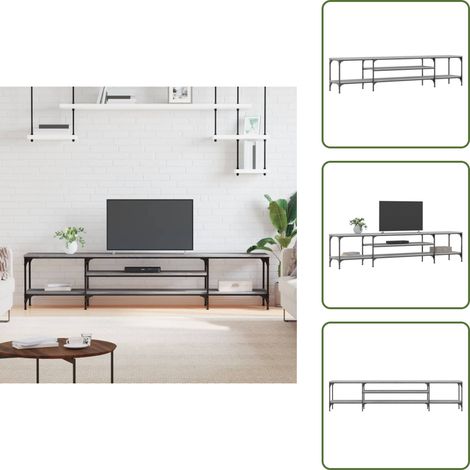 Meuble TV sonoma gris 201x35x45 cm bois d'ingénierie et fer - Meubles Tv - Meuble Tv Industriel - Meuble Tv Design - Armoire Multimedia - Étagère Murale (1/5)