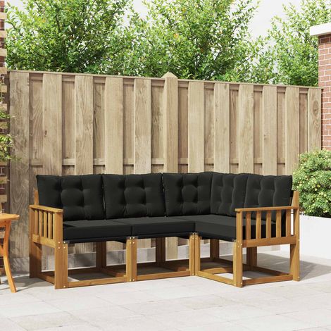 Outdoor-Sofagarnitur mit Kissen 4 pcs Natürlich und Schwarz (1/5)