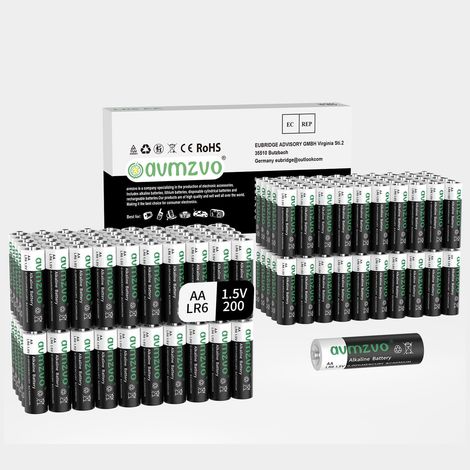 AA Piles, Lot de 200, LR6 1,5 V, alcalines, Puissance Durable, puissantes, Peuvent être utilisées pour Les Jouets, Les réveils et Autres appareils électroniques (1/5)