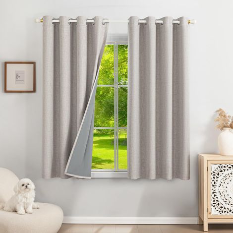 Lot de 2 Rideau, 140x145cm, Oeillets Métalliques, Lin, Occultant Thermique, Salon Chambre