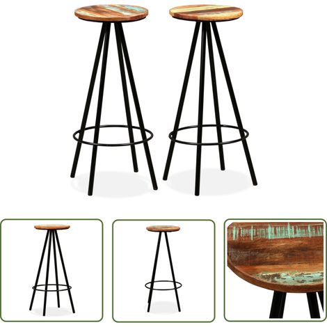 INLIFE Tabourets de bar 2 pcs Bois massif de récupération (1/5)