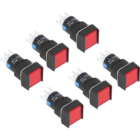 Beleuchteter Druckknopf 16 mm quadratisch selbstverriegelnd 24 V 5 A rot - Packung mit 25 kompakten elektrischen Schaltern mit Kontrollleuchte für Schalttafeln. (1/5)