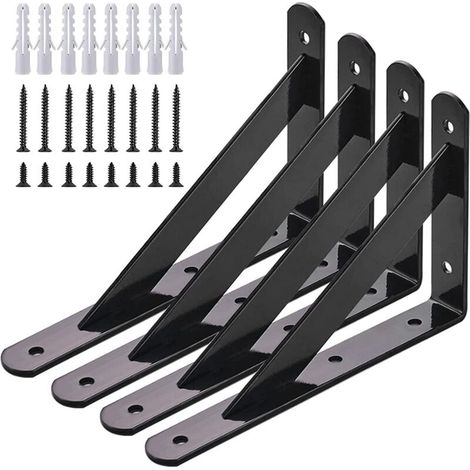 Equerres Etageres Murale, 6 Packs Supports querre D'onagre Fixation, 15 9.5 CM Cadre Flottant de Supports Triangulaires de 90 Degrs en Mtal Charge Lourde, Noir (1/5)