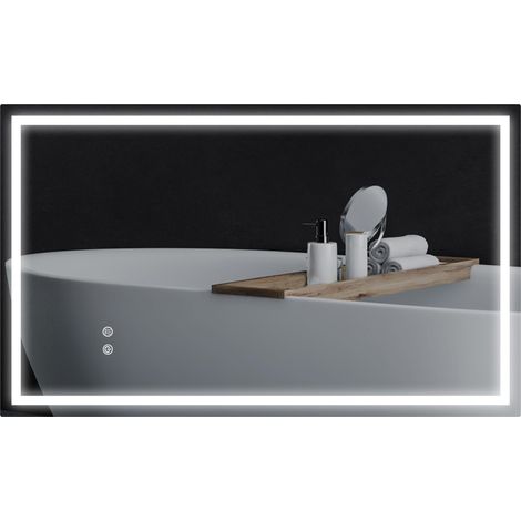 Miroir de salle de bain LED 100x60 cm avec rétroéclairage, antibuée, luminosité réglable, montage vertical ou horizontal