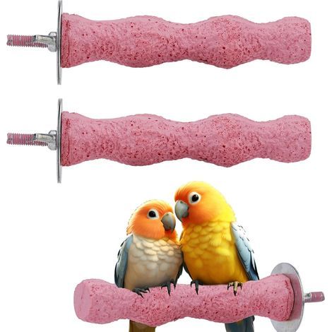 2pcs Pierres à Aiguiser Becs d'oiseaux, Antidérapantes Perchoir pour Cage Oiseaux Jouets à Mâcher pour Cages Oiseaux for Perruches Calopsittes Conures Coupe-Bec et Griffes (Rose) (1/5)