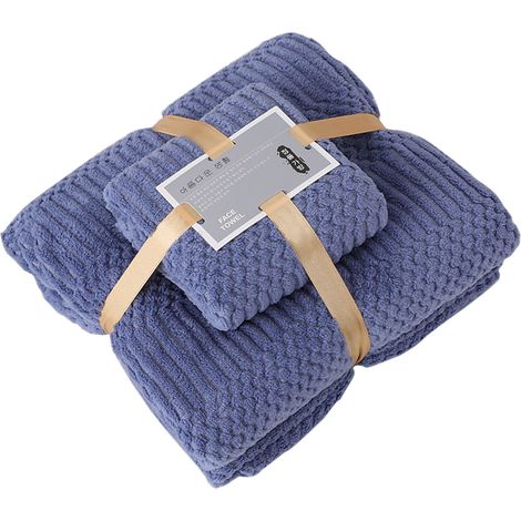 Ensemble de serviettes de bain et de douche en polaire corail, séchage rapide, ultra-absorbante, douce et confortable pour un usage quotidien, bleu foncé.