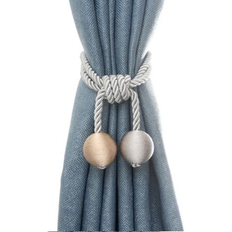 Corde en coton faite main, boucle de rideau, attache de rideau, boule de suspension (2 pièces grises)