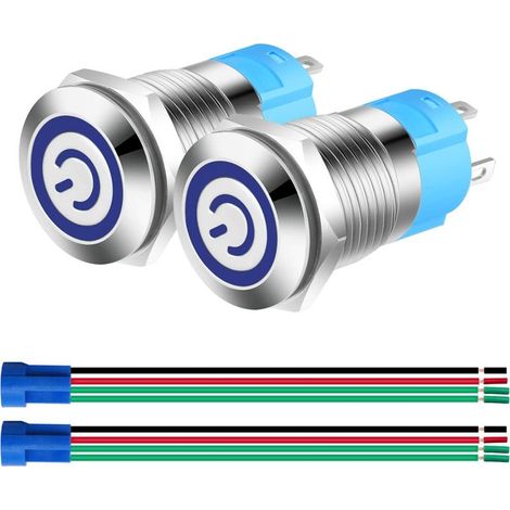 pièces 12 mm Acier Inoxydable Verrouillage Bouton Poussoir Interrupteur Normalement Ouvert SPST 12 V 24 V 3 A Interrupteur à Levier Étanche avec (1/4)
