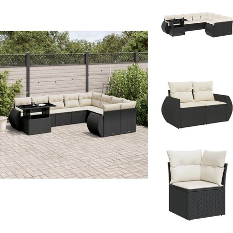 Salon de jardin 10 pcs avec coussins noir résine tressée - Ensemble Salon De Jardin - Meuble Extérieur - Jardin Design - Mobilier Résistant Aux Intempéries - Chaise Longue (1/5)