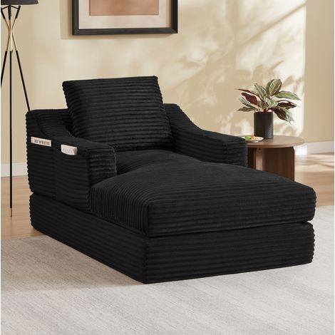 Loungesessel Schwarz aus Schaumstoff mit weichem Cordstoff und ausziehbarer Doppelschicht-Funktion (1/5)