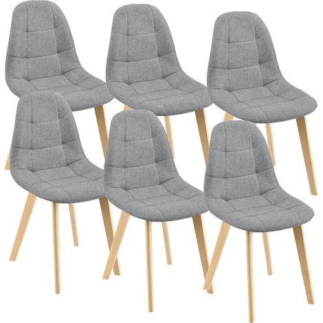 Set di 6 Sedie Imbottite per Sala di Pranzo/Attesa/Salotto/Studio - 6 Sedie in Stile Trapuntato - Rivestimento in Tessuto, Gambe in Legno di Faggio - Grigio Chiaro