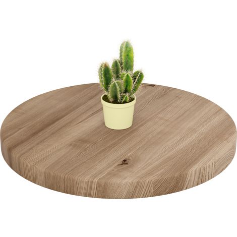 LAMO Manufaktur Plateau de table rond 50 cm en bois naturel Pour table basse ronde ou de chevet Épaisseur : 40 mm Couleur : Marron Noisette