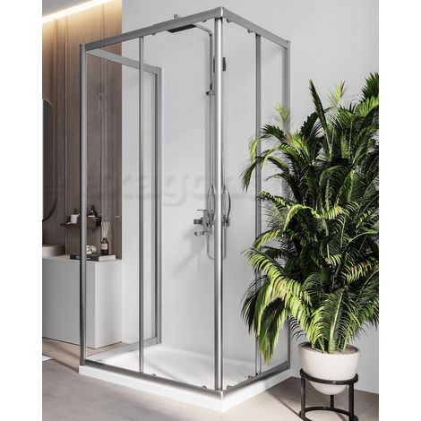 Box doccia 3 lati 70x100x70 Genio due ante scorrevoli 6 mm H 195 cromo (1/5)