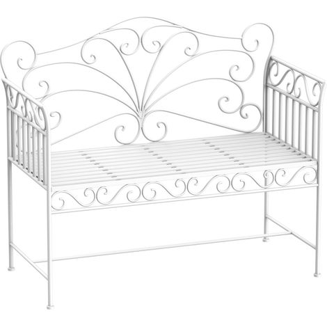 Panchina 2 Posti da Giardino in Ferro Romantico Bianco 109.5x51x95.5 cm