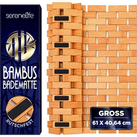 SereneLife Bambus-Badematte 60x40cm, rollbar, lackiert, Natur (1/5)