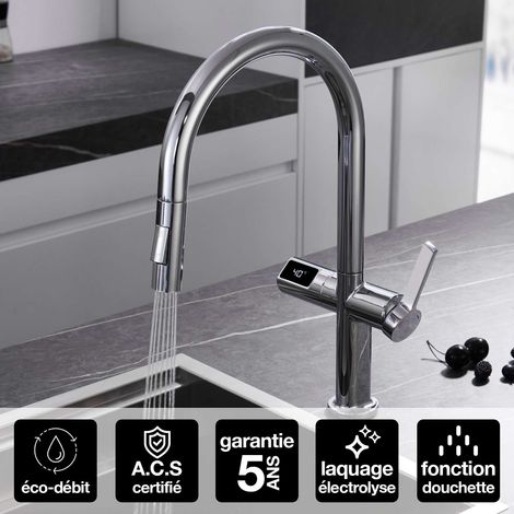 Robinet Mitigeur de Cuisine anti-calcaire avec Douche anti-calcairette Chrome IMEX TURIN GCE021 (1/4)
