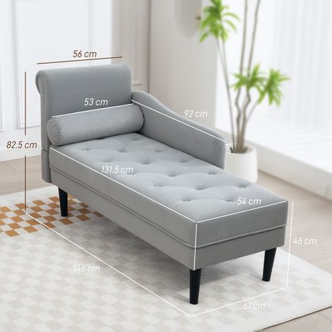 Une chaise longue matelassée en velours gris, en bois massif et en éponge, mesure 146 x 61 x 82,5 cm. (1/5)