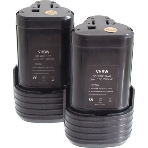 vhbw 2x batería compatible con Worx WX382.M2, WX521, WX382.M1, WX382.7, WX540.3, WX382.M, WX521.1, WX540 herramienta (1500 mAh, Li-Ion, 12 V)