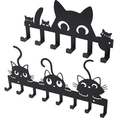 Porte Clé Mural, Design Chat Accroche Clef Mural, Organisateur de Clés Murale avec 6 et 8 Crochets, Noir Rangement ou Support Cles, pour Entrées, Couloirs, Cuisines (1/5)