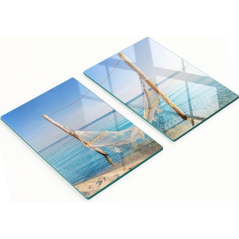 Tablas de cortar decorativas de cristal para cocina, modelo Hamaca junto al mar, 2x40x52 cm.