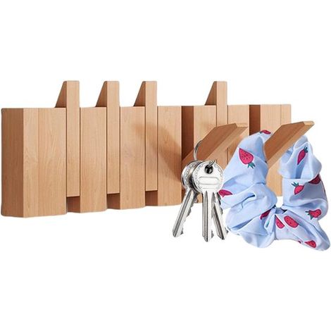 Appendiabiti da parete per pianoforte - Appendiabiti da parete - Gancio ribaltabile con 6 ganci - Gancio decorativo da parete per ingresso - 1 pezzo (colore legno massello) (1/5)