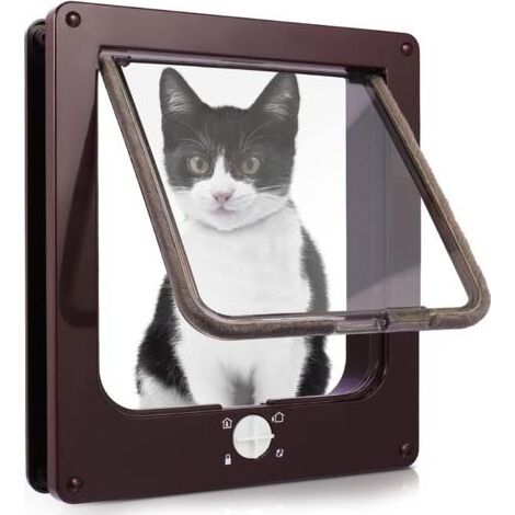 Chatière pour Chat, Chatière Imperméabiliser avec verrou Rotatif à 4 Voies pour Chat, Petit Chien, Facile à Installer et à Utiliser - marron XL (1/4)